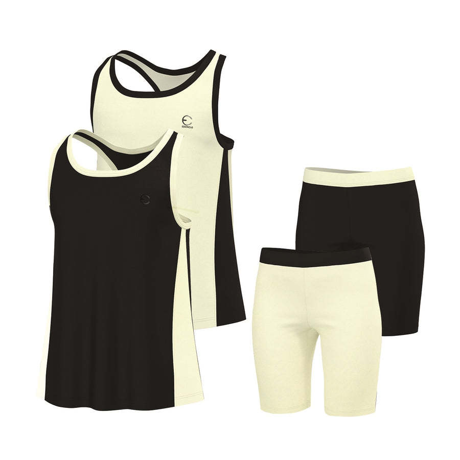 Essenclo girls racerback tank tops and bike shorts 4-piece set, cream / black