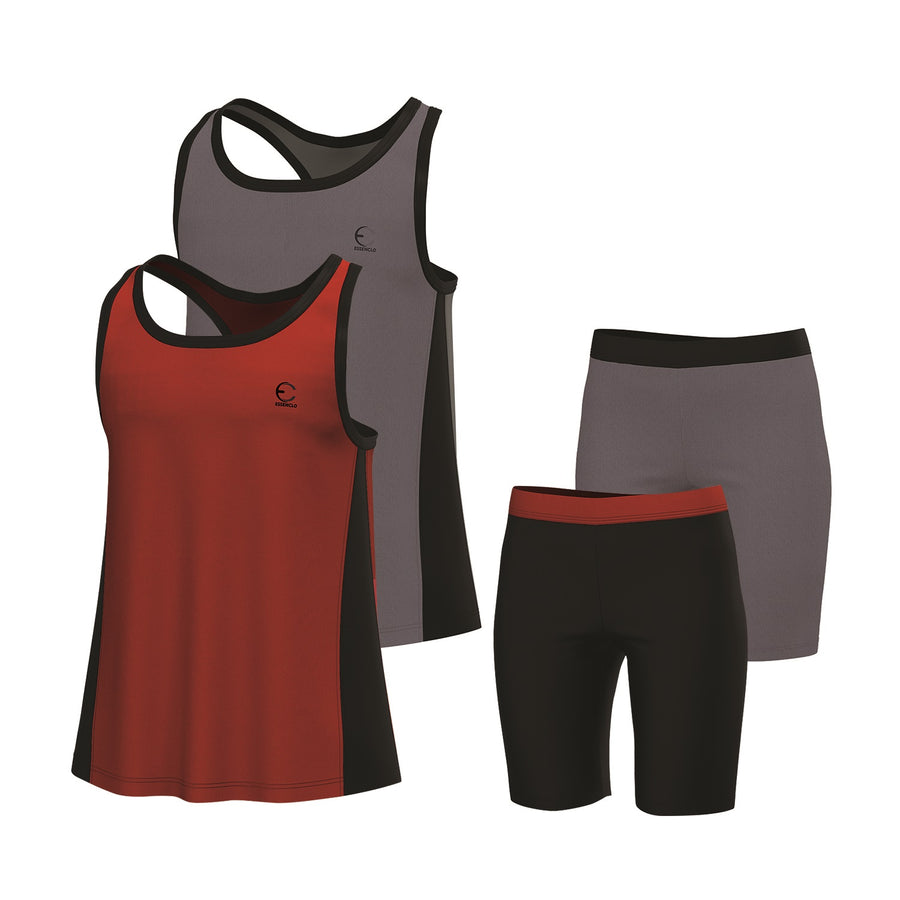 Essenclo girls racerback tank tops and bike shorts 4-piece set, wine / heather charcoal