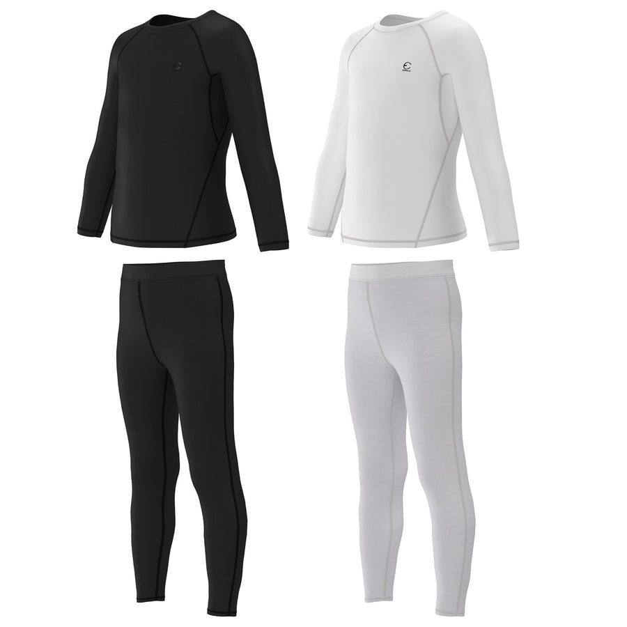 Essenclo boys compression shirts and pants base layer 4-piece set, black/white