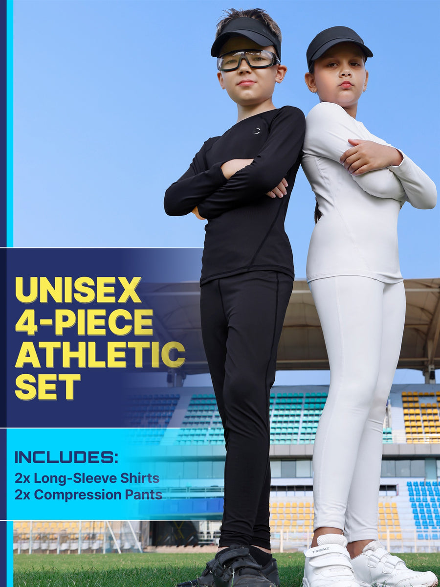 Essenclo boys compression shirts and pants base layer 4-piece set, royal blue/orange (photo 2)