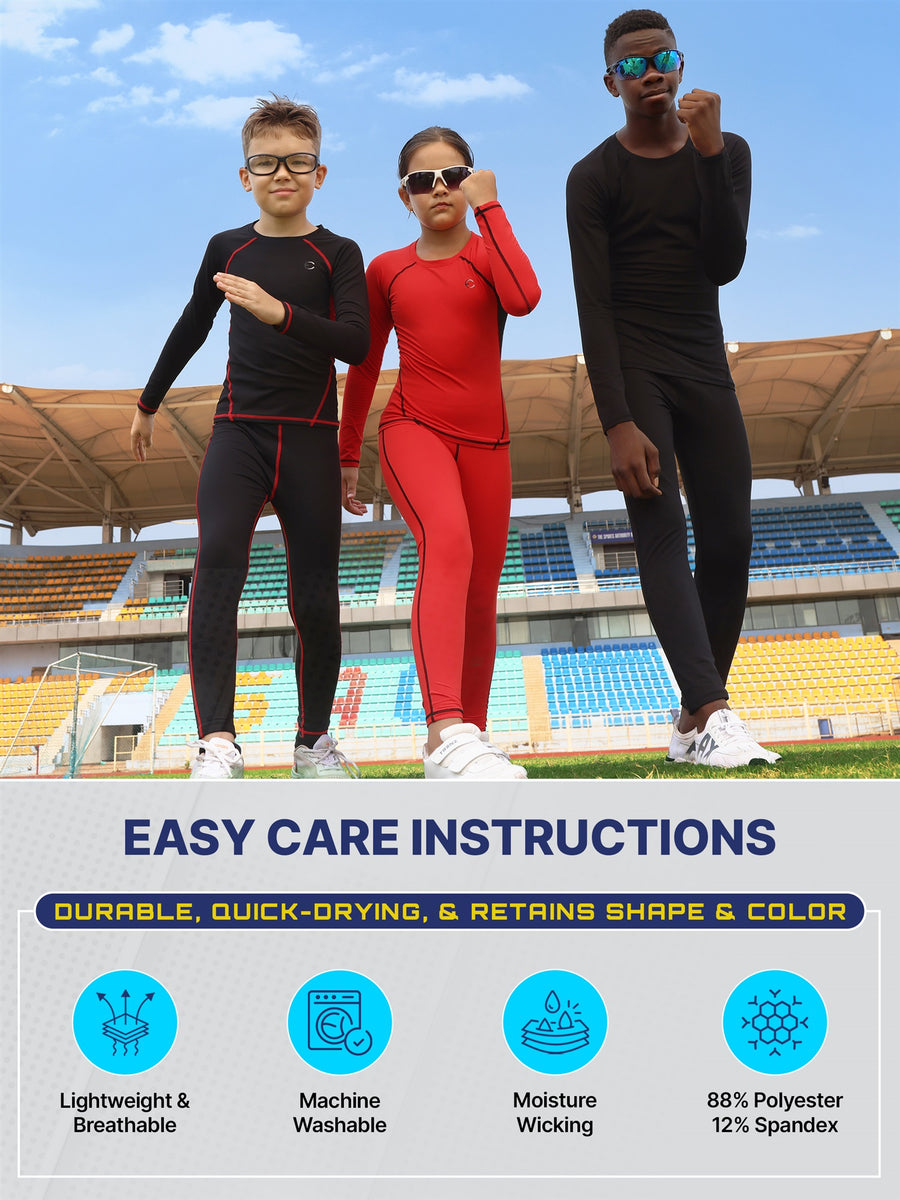 Essenclo boys compression shirts and pants base layer 4-piece set, black/white (photo 12)