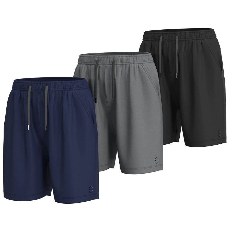 Essenclo boys basketball shorts with pockets 3-pack, navy / gray / black