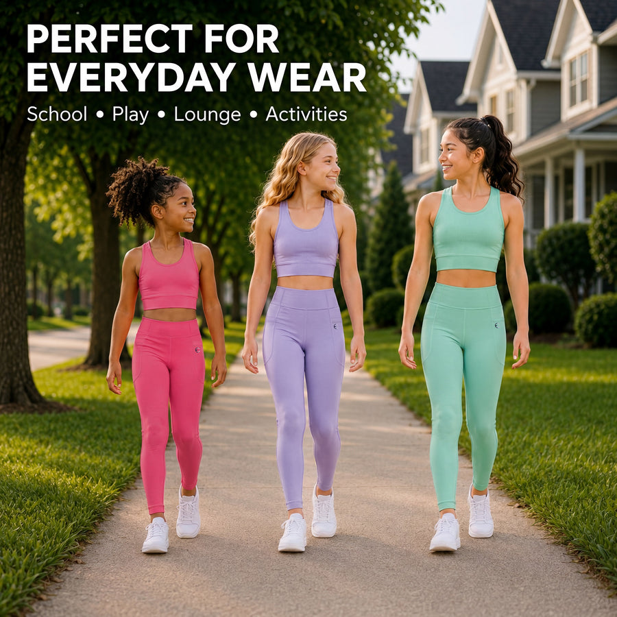 Essenclo girls high waisted leggings with pockets 3-pack, black (photo 6)