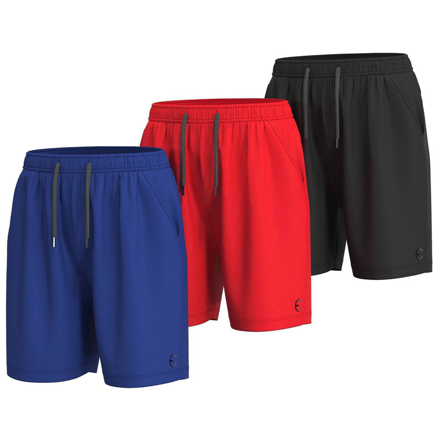 Essenclo boys basketball shorts with pockets 3-pack, royal blue / red / black