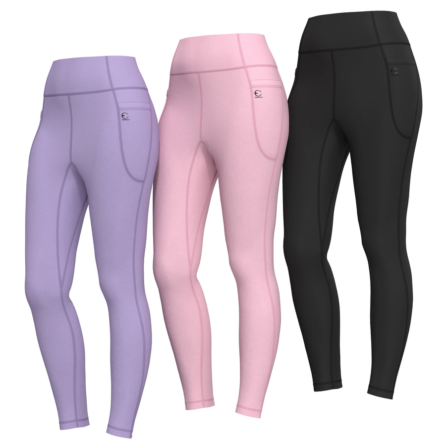 Essenclo girls high waisted leggings with pockets 3-pack, lavender / soft pink / black