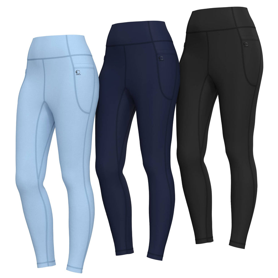 Essenclo girls high waisted leggings with pockets 3-pack, light blue / navy / black