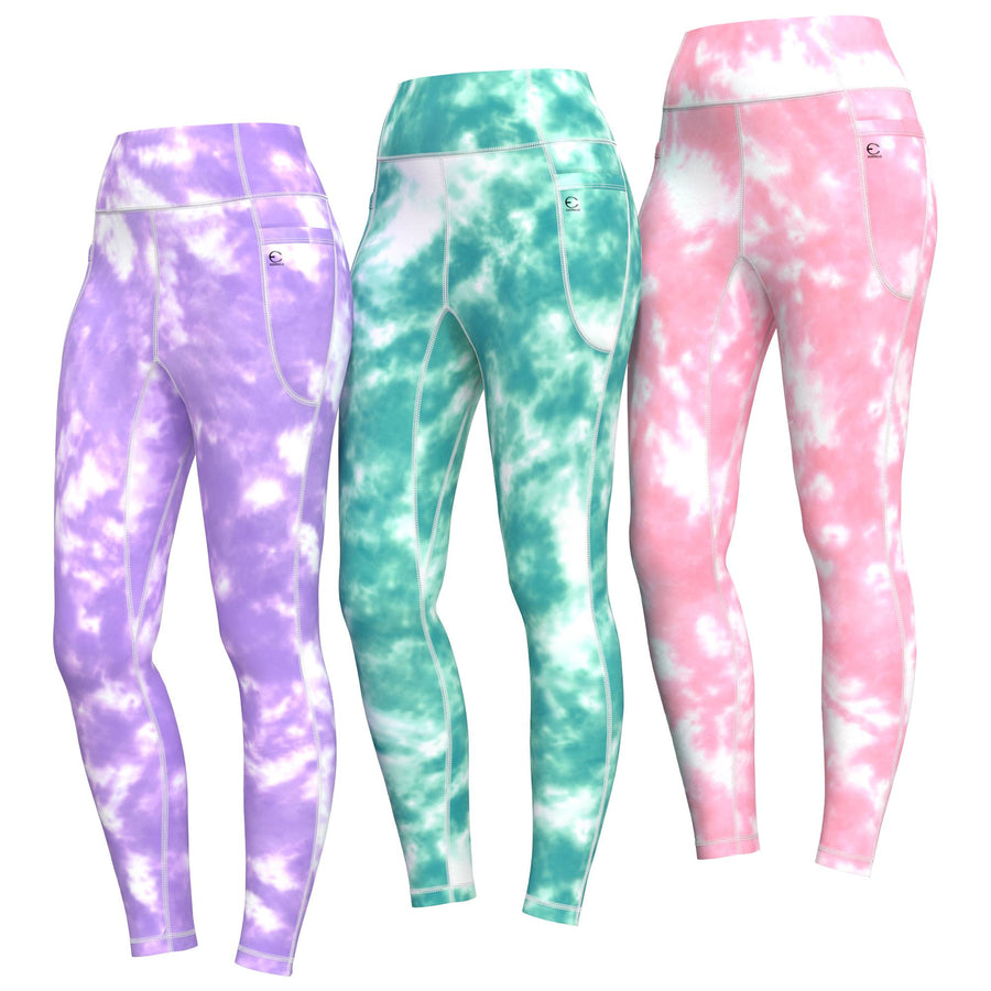 Essenclo girls high waisted leggings with pockets 3-pack, lavender / teal green / soft pink