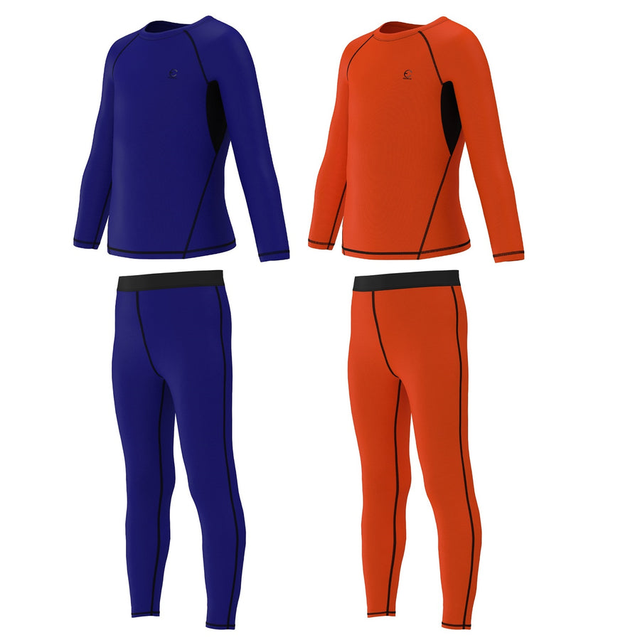 Essenclo boys compression shirts and pants base layer 4-piece set, royal blue/orange