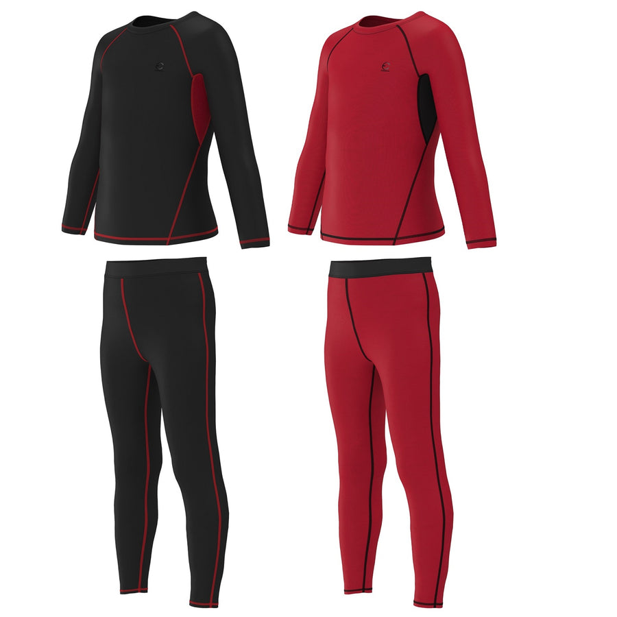 Essenclo boys compression shirts and pants base layer 4-piece set, black/red