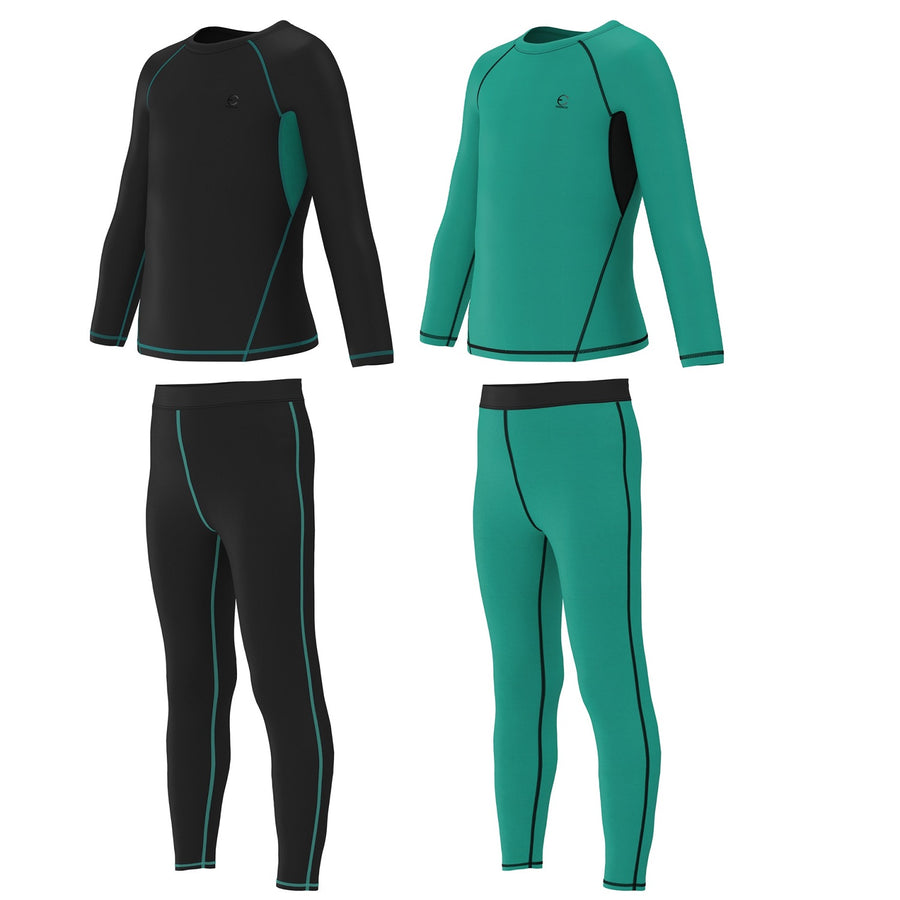Essenclo boys compression shirts and pants base layer 4-piece set, black/green