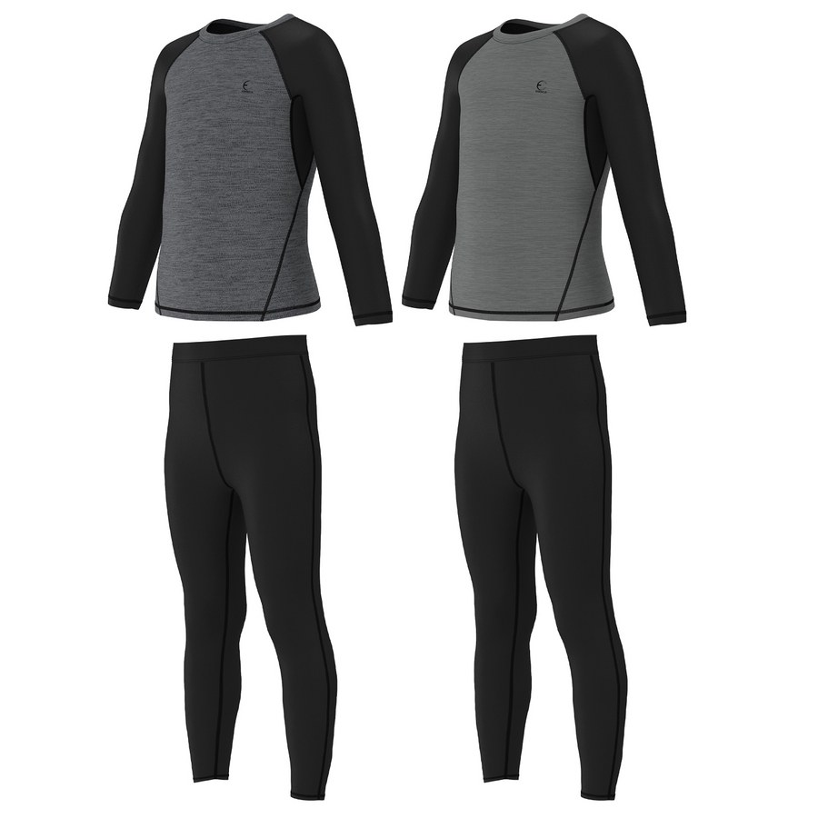 Essenclo boys compression shirts and pants base layer 4-piece set, heather grey/marl grey