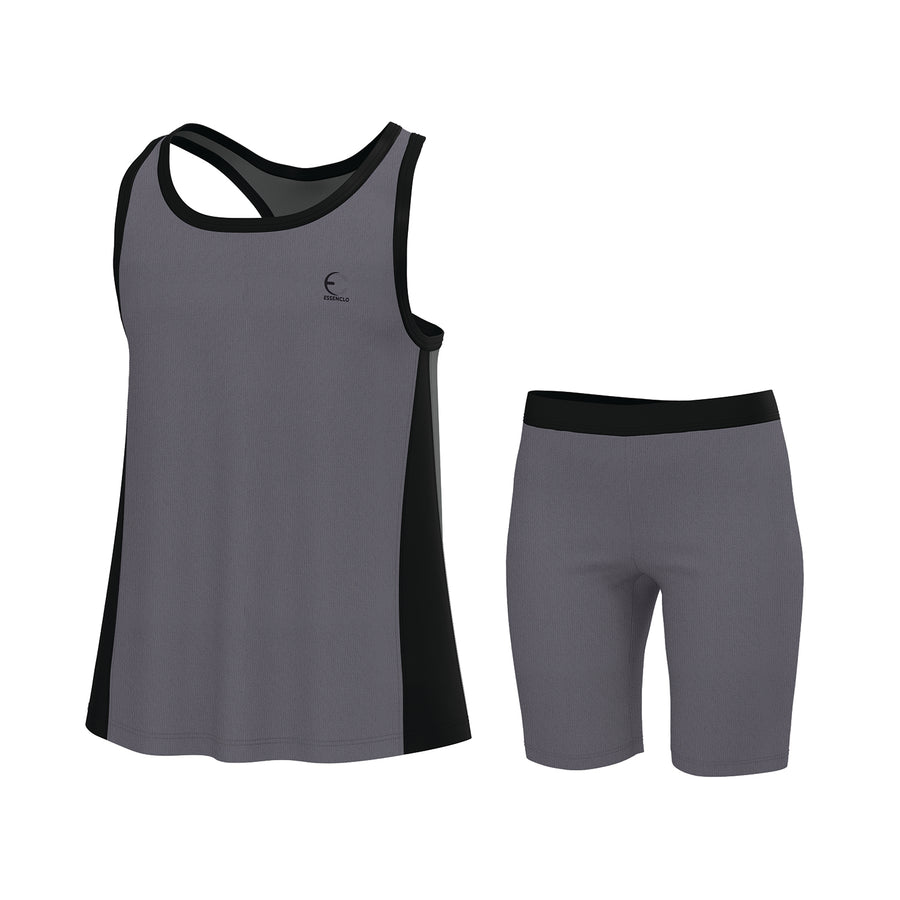 Essenclo girls racerback tank top and bike shorts 2-piece set, gray