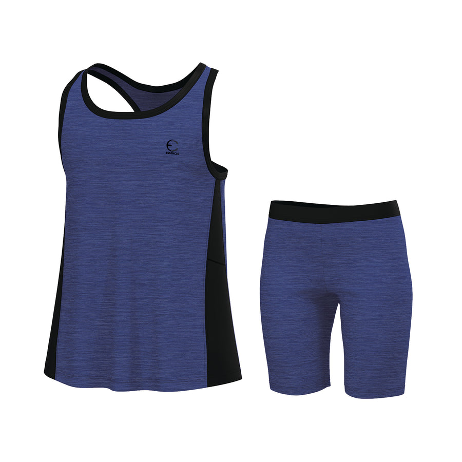 Essenclo girls racerback tank top and bike shorts 2-piece set, heather royal