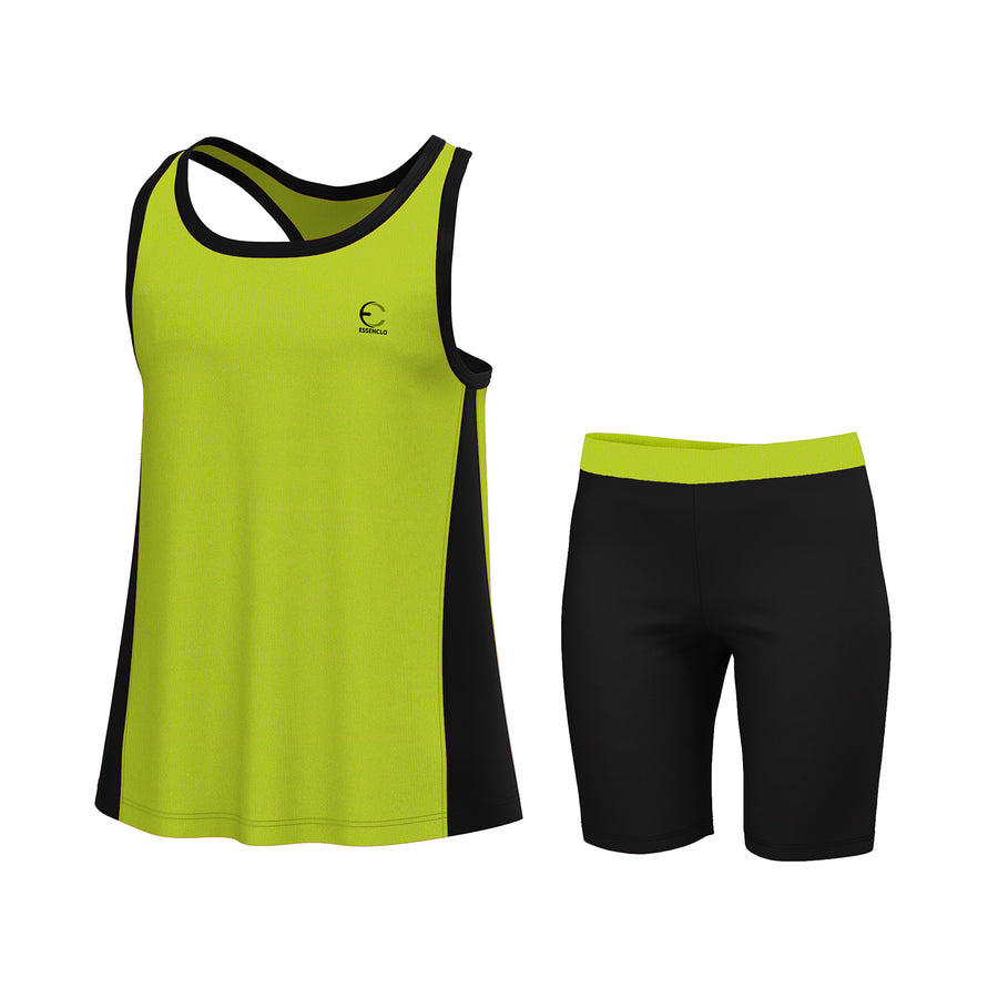Essenclo girls racerback tank top and bike shorts 2-piece set, lime green