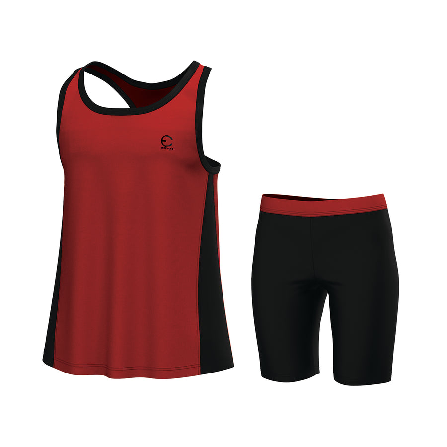 Essenclo girls racerback tank top and bike shorts 2-piece set, red