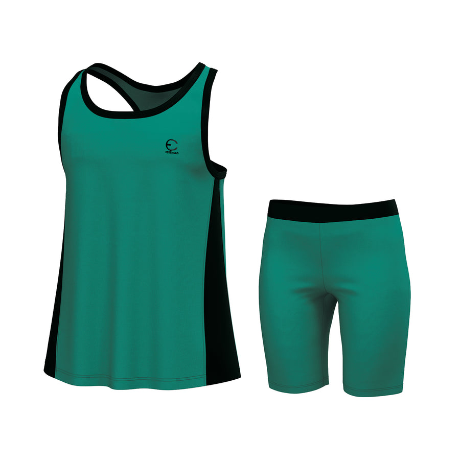 Essenclo girls racerback tank top and bike shorts 2-piece set, teal green