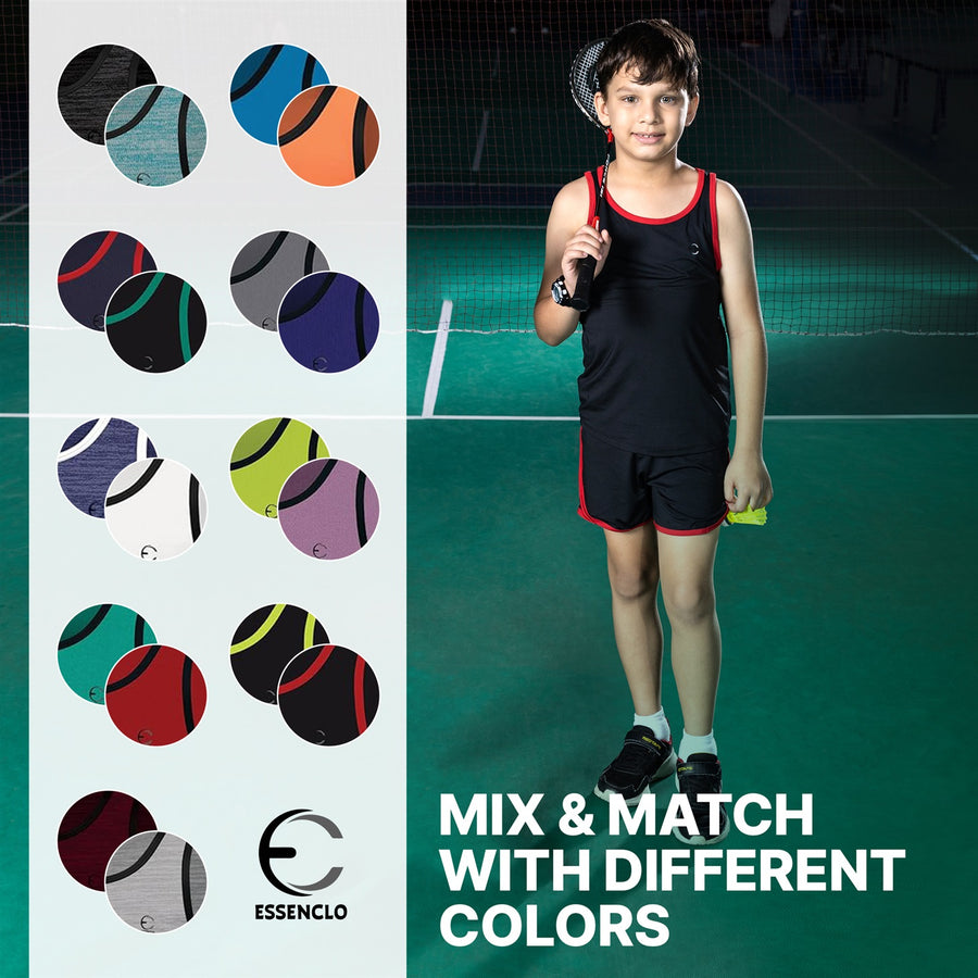 Essenclo boys athletic tank tops and shorts 4-piece set with pockets, navy / black (photo 7)