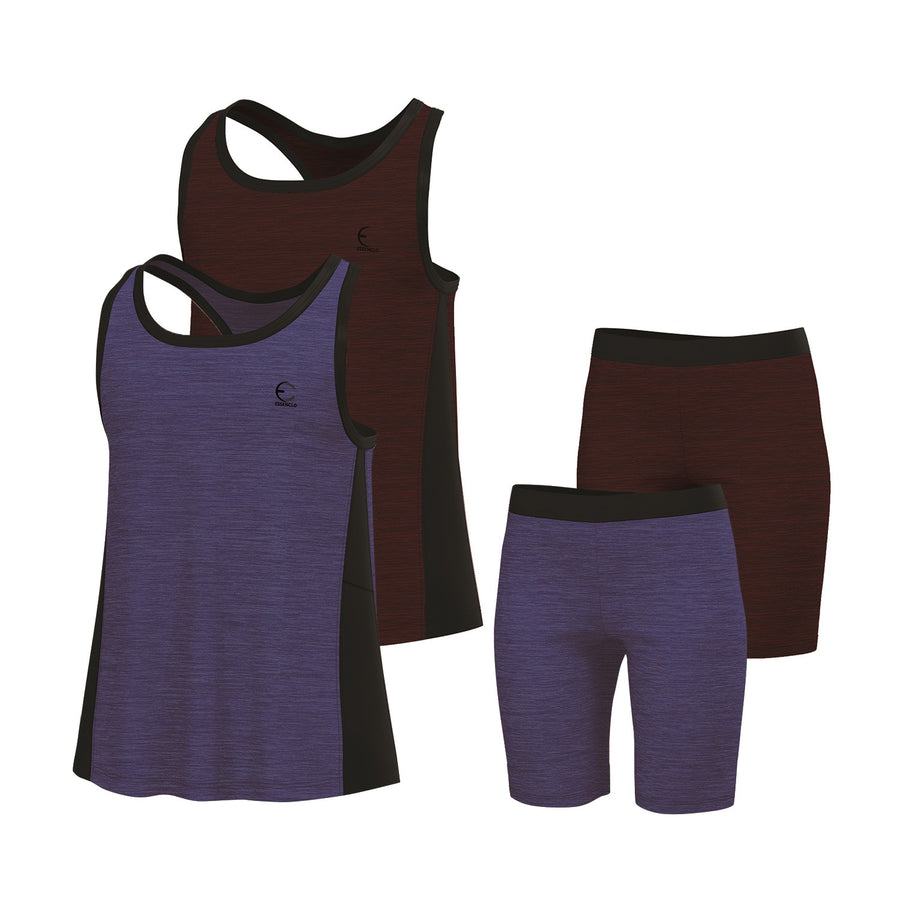 Essenclo girls racerback tank tops and bike shorts 4-piece set, wine / navy