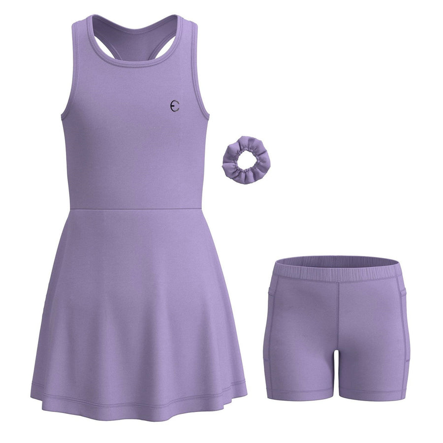 Essenclo girls tennis and golf dress with shorts 3-piece set, lavender