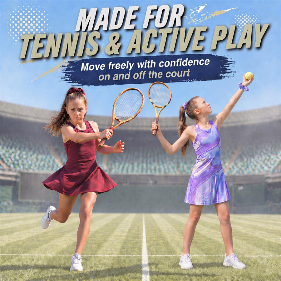 Essenclo girls tennis and golf dress with shorts 3-piece set, lavender / light blue (photo 2)