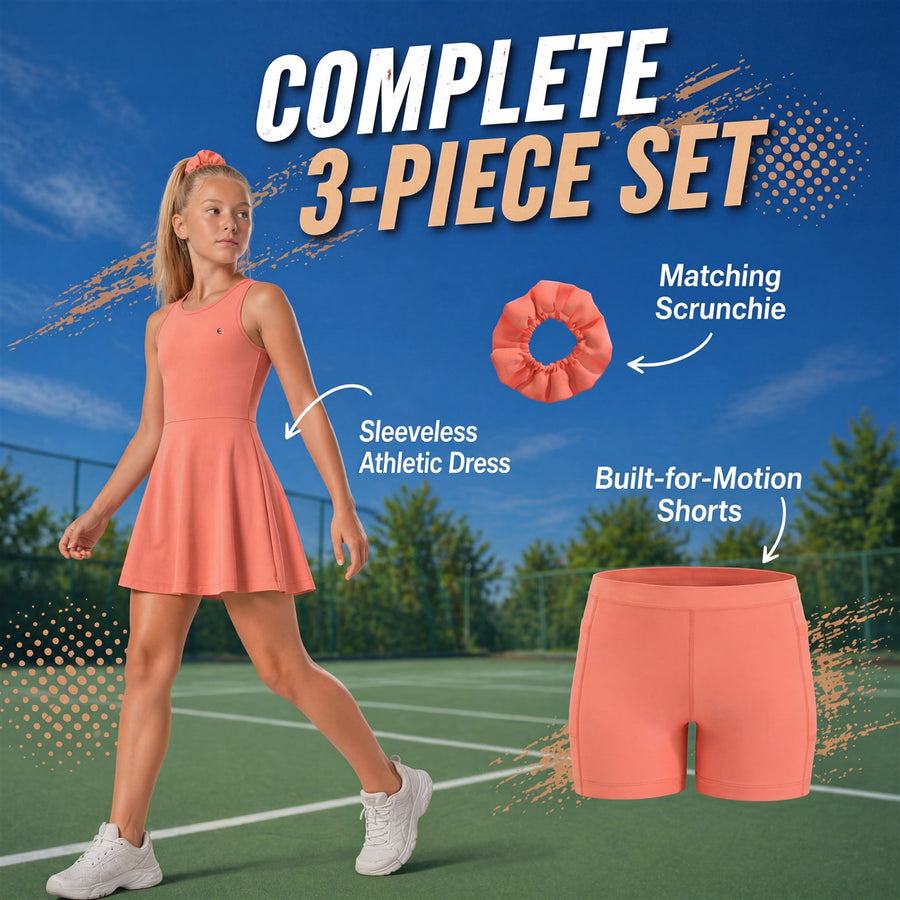 Essenclo girls tennis and golf dress with shorts 3-piece set, wine (photo 3)