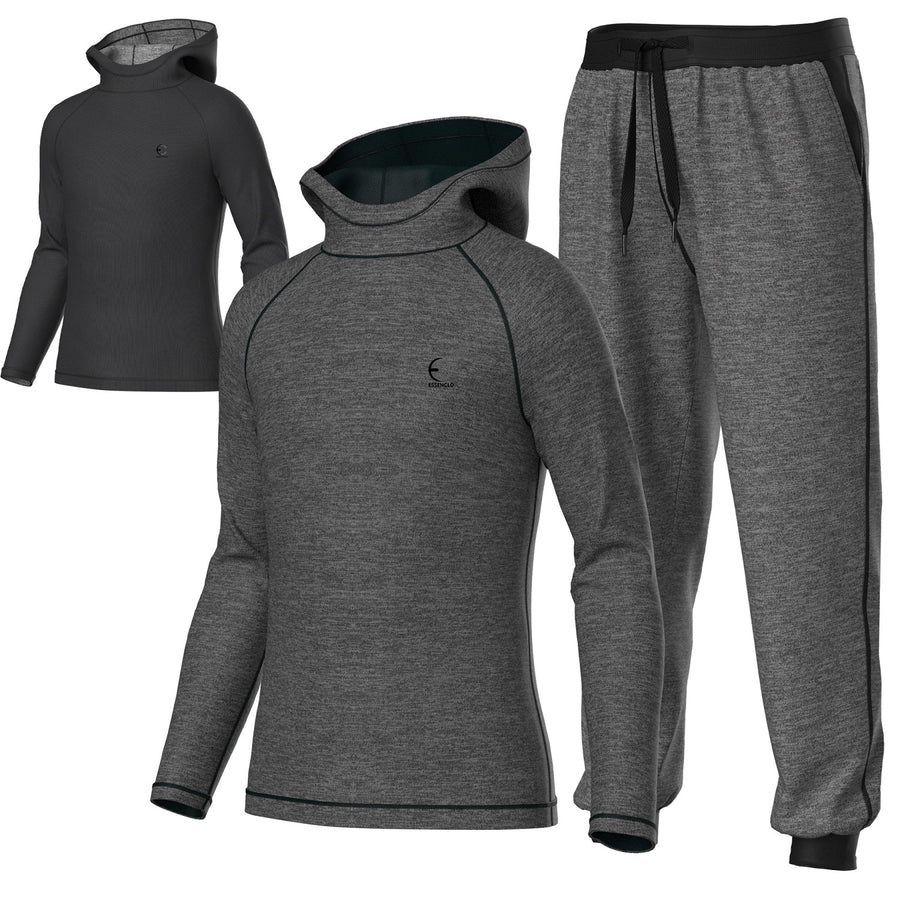 Essenclo kids reversible hoodie and jogger pants sweatsuit set, heather black