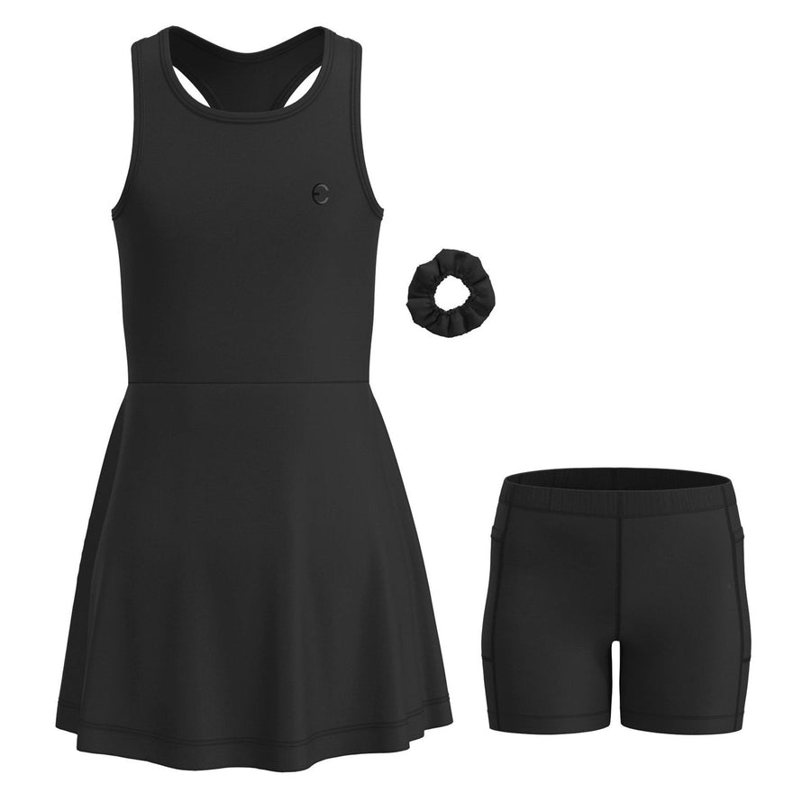 Essenclo girls tennis and golf dress with shorts 3-piece set, black