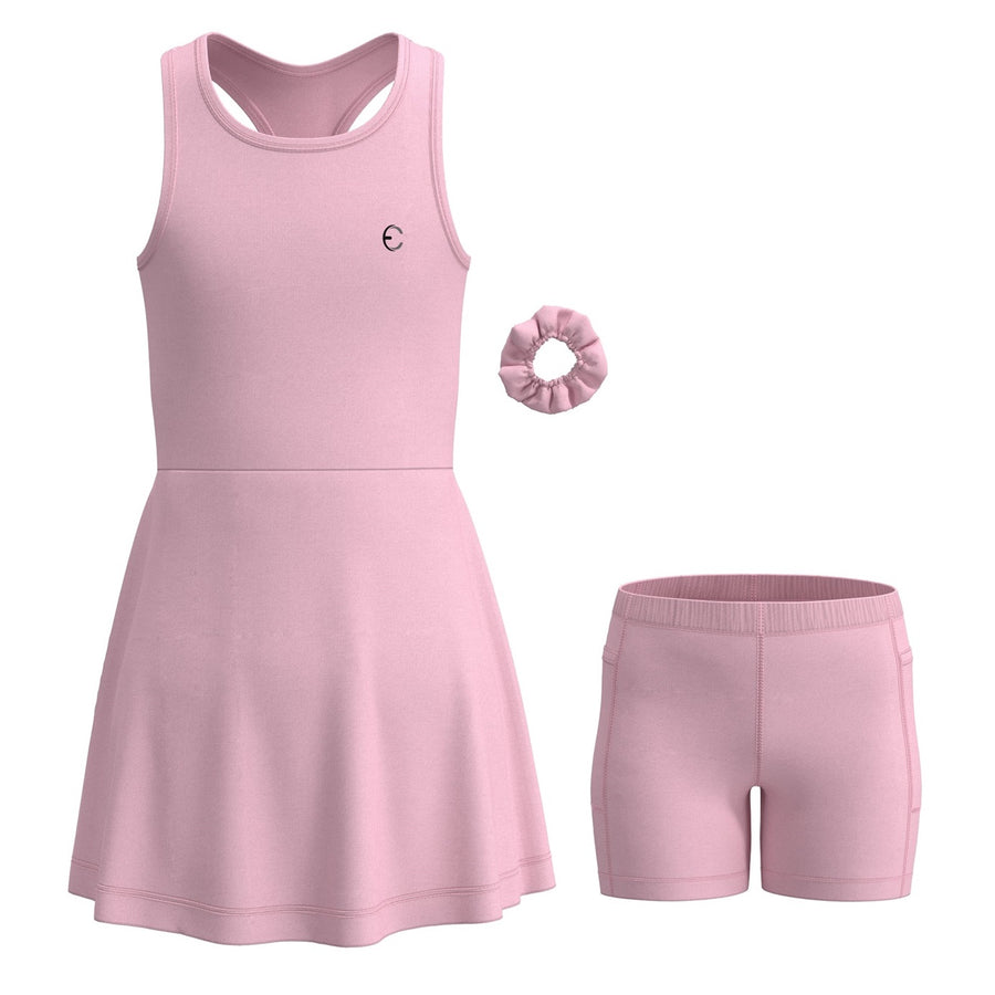 Essenclo girls tennis and golf dress with shorts 3-piece set, soft pink