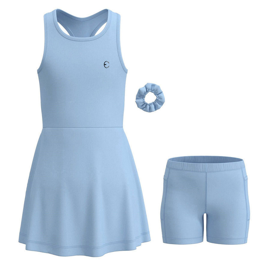 Essenclo girls tennis and golf dress with shorts 3-piece set, light blue