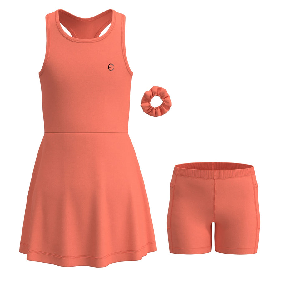 Essenclo girls tennis and golf dress with shorts 3-piece set, coral