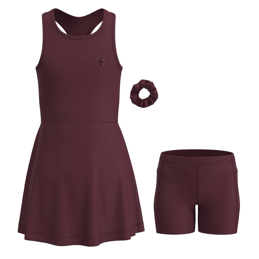 Essenclo girls tennis and golf dress with shorts 3-piece set, wine