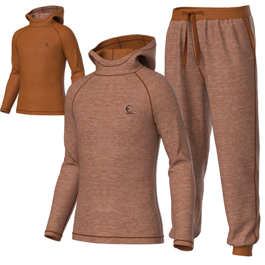 Essenclo kids reversible hoodie and jogger pants sweatsuit set, heather brown