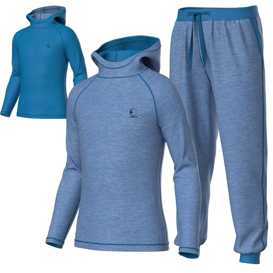 Essenclo kids reversible hoodie and jogger pants sweatsuit set, heather caribbean blue