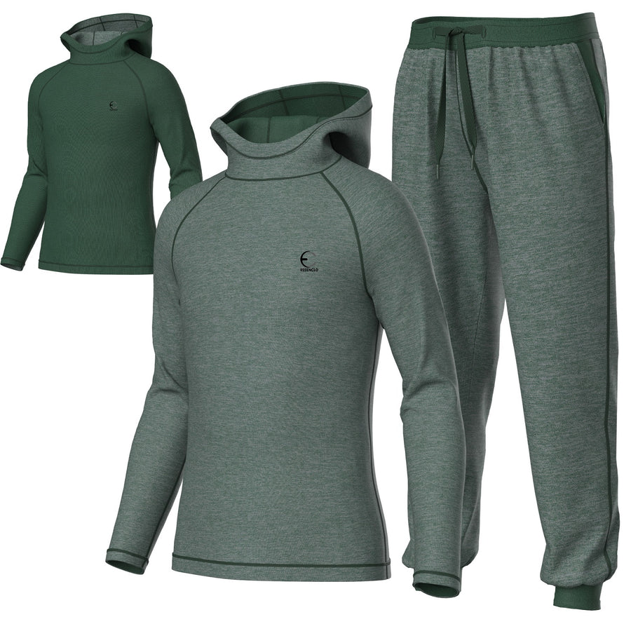 Essenclo kids reversible hoodie and jogger pants sweatsuit set, heather green