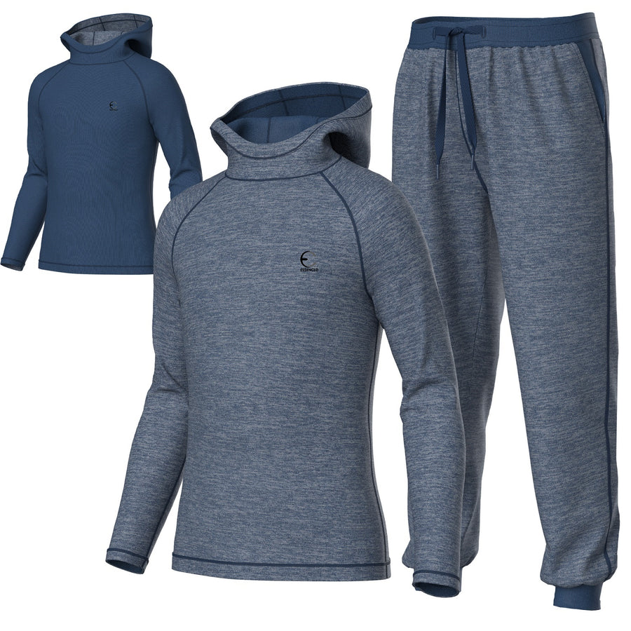 Essenclo kids reversible hoodie and jogger pants sweatsuit set, heather navy