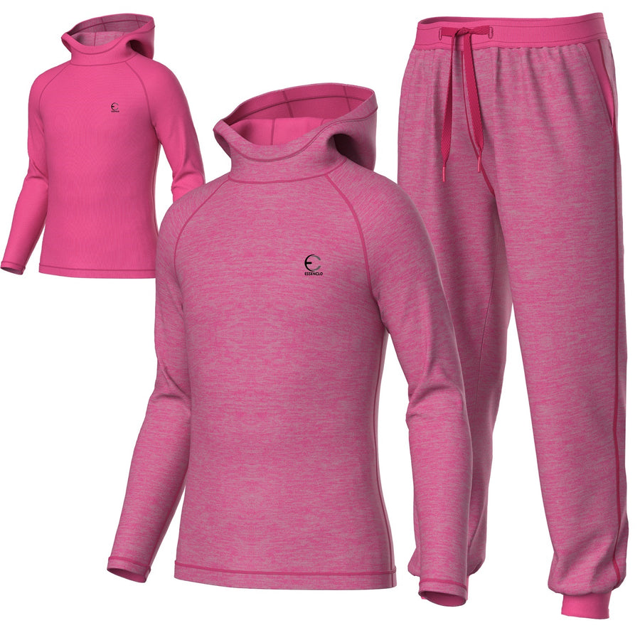 Essenclo kids reversible hoodie and jogger pants sweatsuit set, heather pink