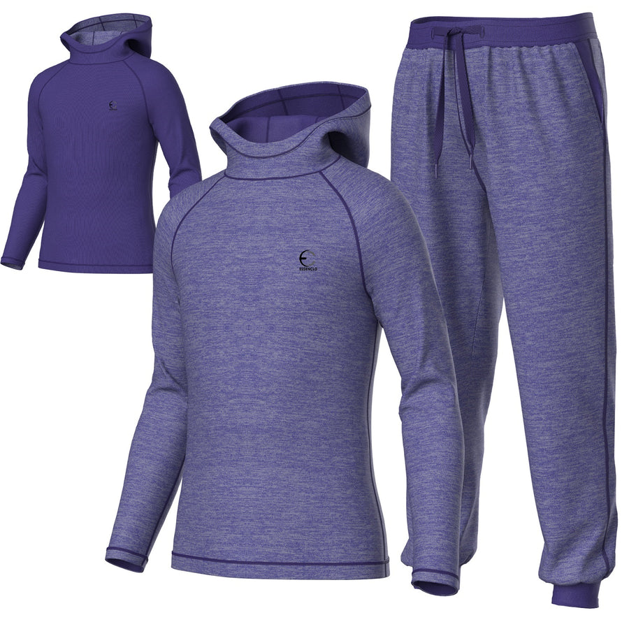 Essenclo kids reversible hoodie and jogger pants sweatsuit set, heather purple