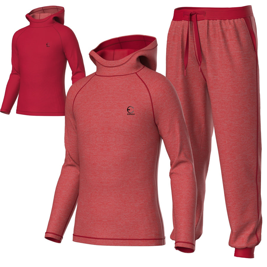 Essenclo kids reversible hoodie and jogger pants sweatsuit set, heather red