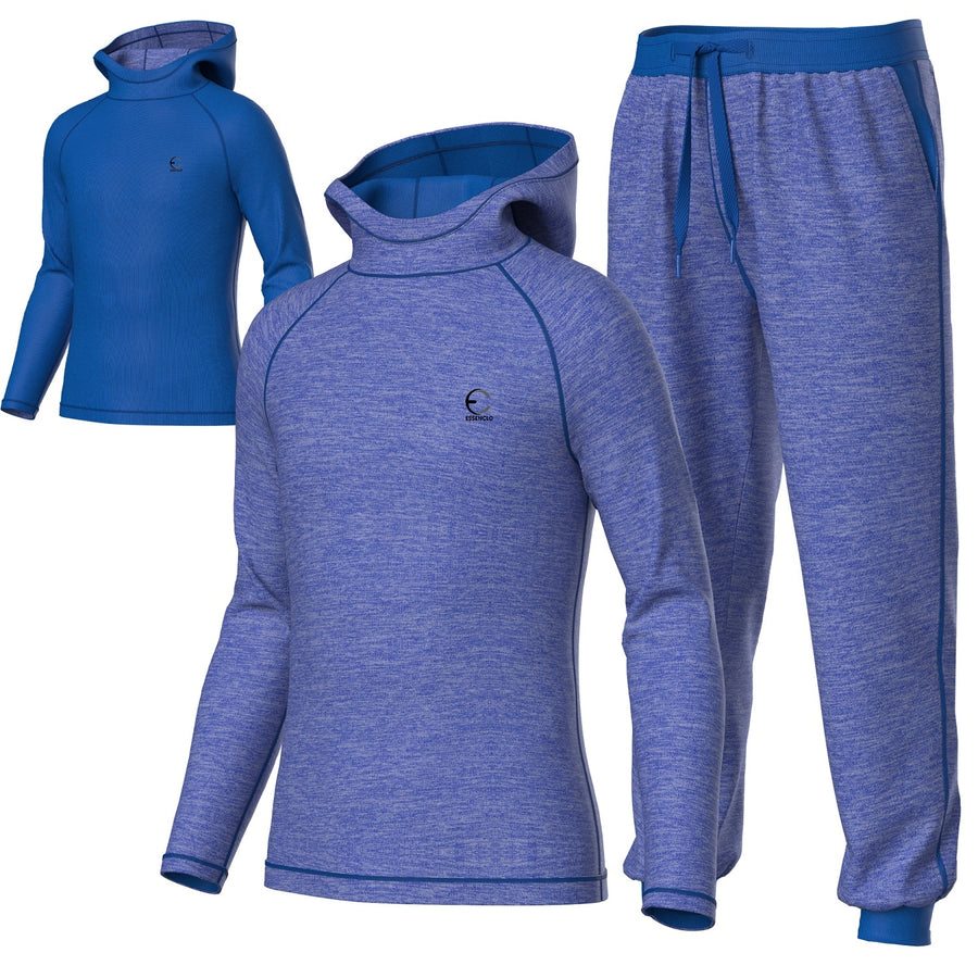 Essenclo kids reversible hoodie and jogger pants sweatsuit set, heather royal