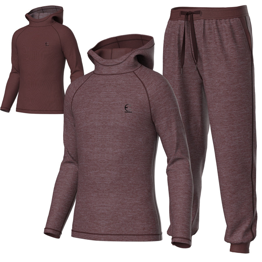 Essenclo kids reversible hoodie and jogger pants sweatsuit set, heather wine