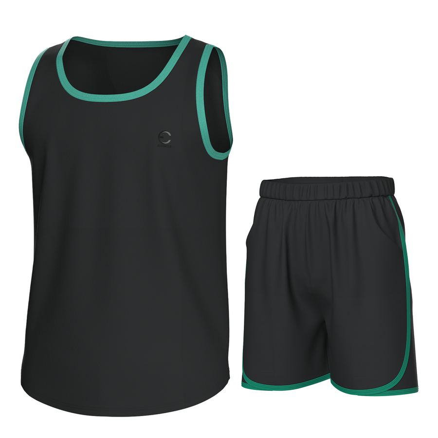Essenclo boys athletic tank top and shorts 2-piece set, black teal green