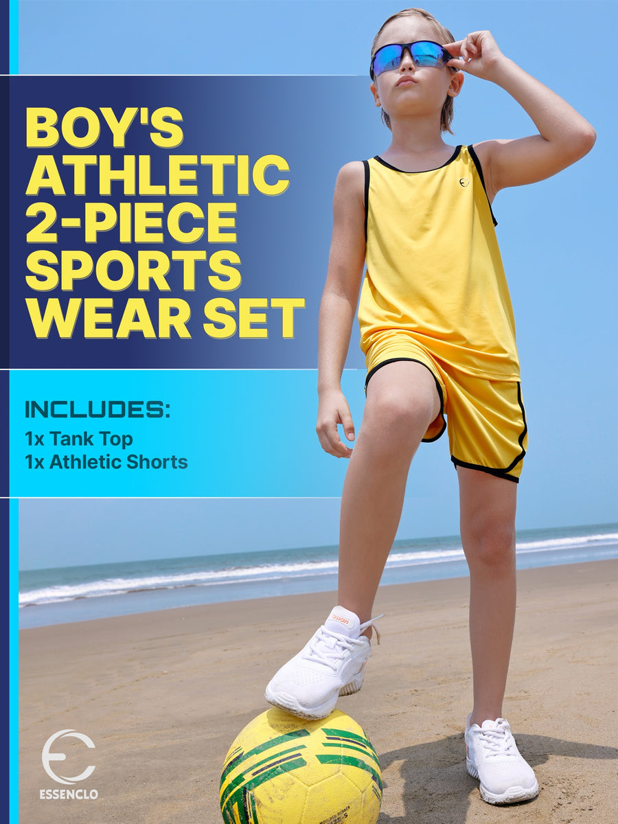 Essenclo boys athletic tank top and shorts 2-piece set, lime green (photo 2)