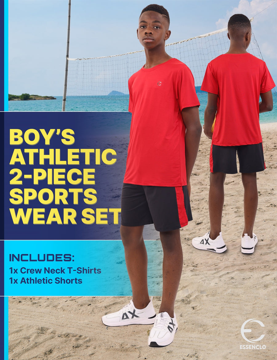 Essenclo boys athletic T-shirt and shorts 2-piece set, coral (photo 2)