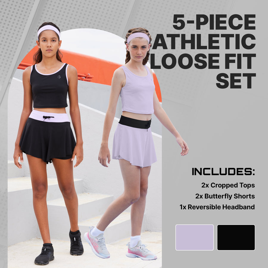 Essenclo girls butterfly shorts and tank top 5-piece set with headband, soft pink (photo 9)