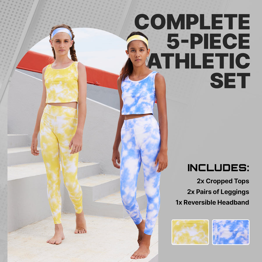 Essenclo girls leggings and tank top 5-piece set with headband, coral (photo 2)