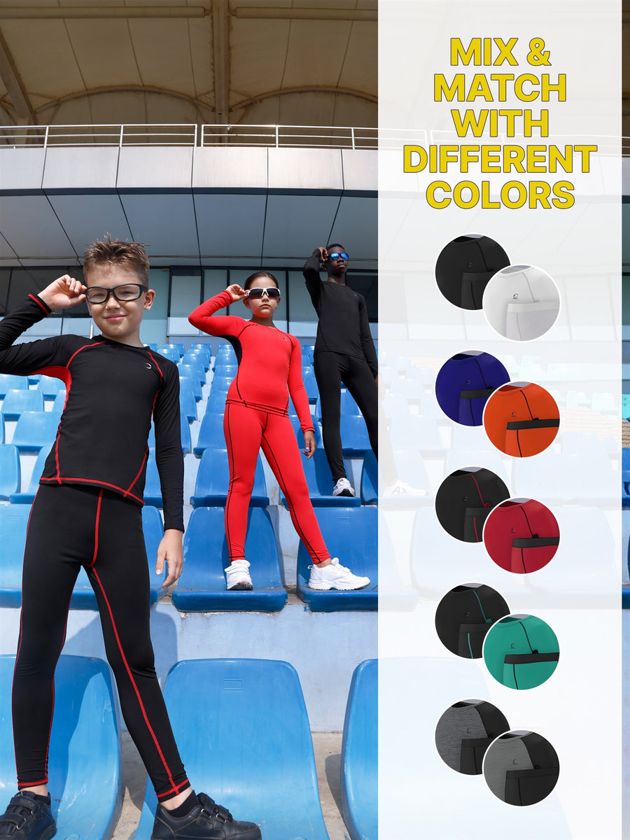 Essenclo boys compression shirts and pants base layer 4-piece set, black/red (photo 7)