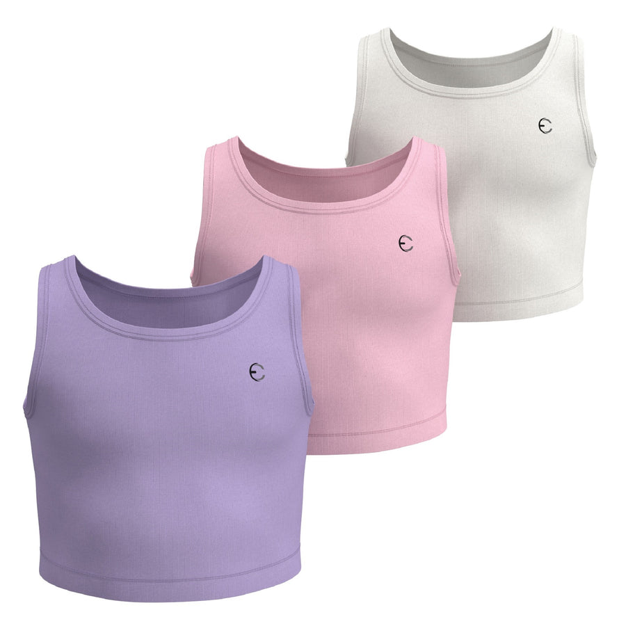 Essenclo girls athletic tank tops 3-pack, lavender / soft pink / white