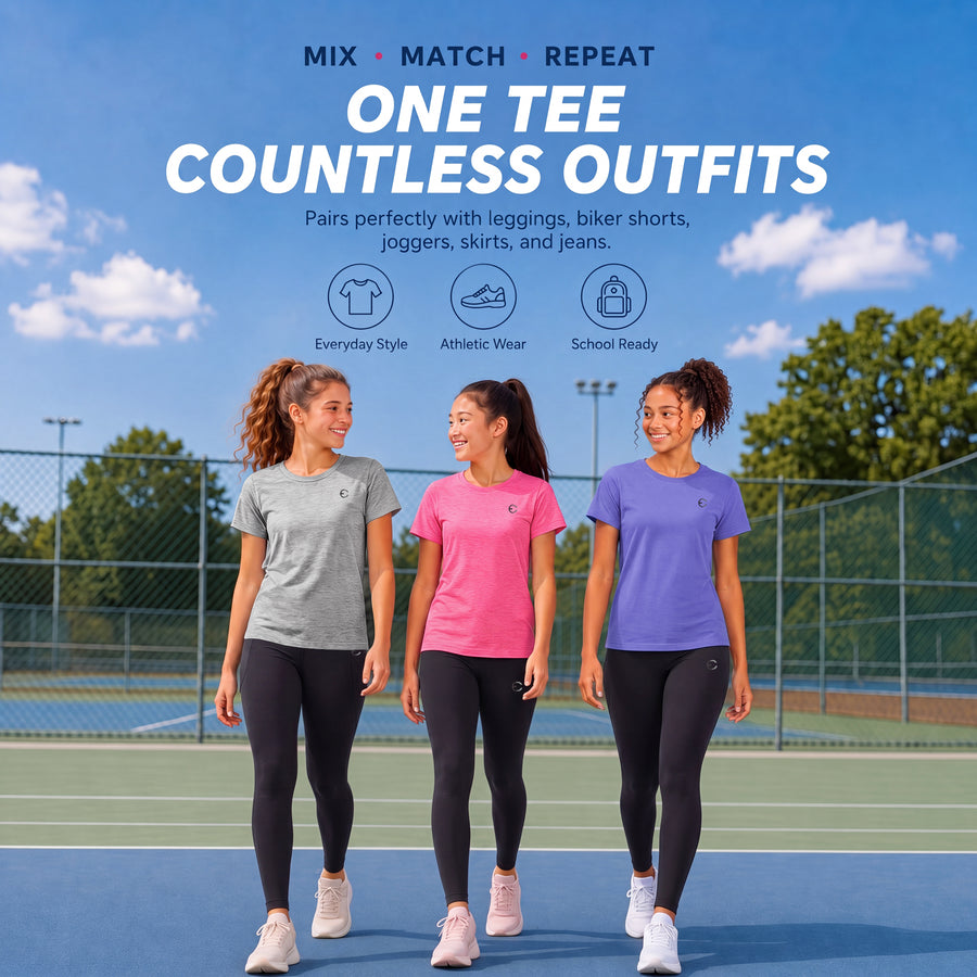 Essenclo girls dry fit crew neck T-shirts 3-pack, soft pink / lavender / mint green (photo 6)