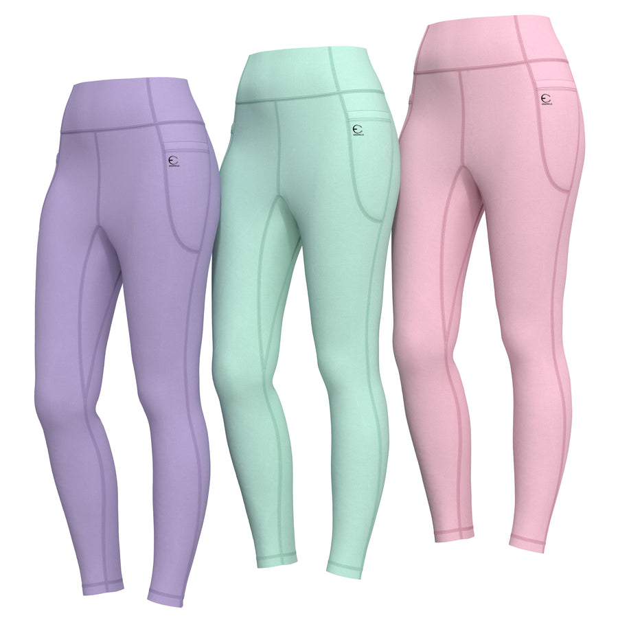 Essenclo girls high waisted leggings with pockets 3-pack, lavender / mint green / soft pink