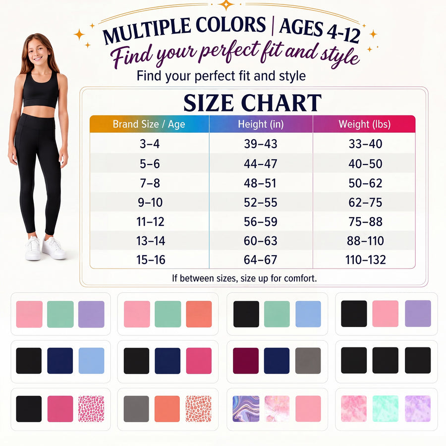Essenclo girls high waisted leggings with pockets 3-pack, lavender / mint green / soft pink (photo 7)